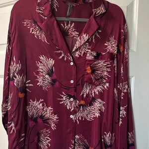 Anthropologie Burgundy Floral Top